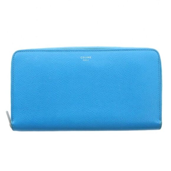 Celine Large Zip Wallet Long Wallet With Coin Purse Leather Logo Round Zipper